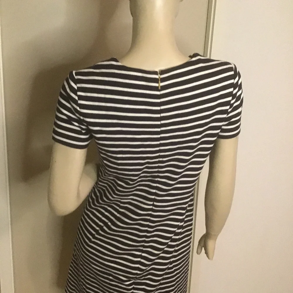 Tory‎ Burch Kamilla Navy White Striped Short Sleeve A-Line Dress Button Detail S